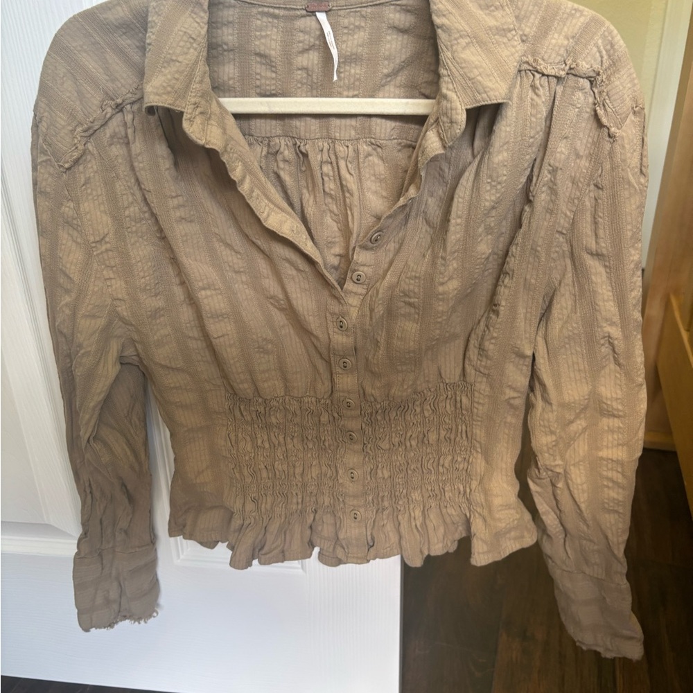 Free People Textured Tan Blouse